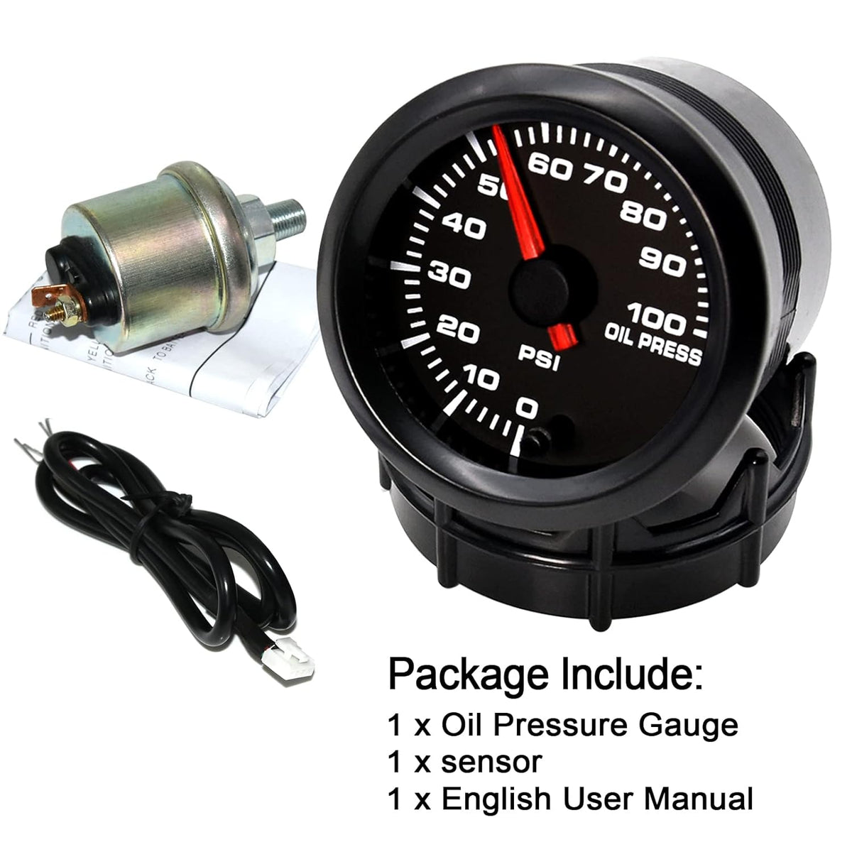 7 Color 100 PSI Oil Pressure Gauge Kit 52mm with Pressure Sensor Pack of 2 P80564