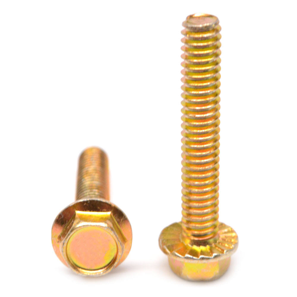 3/8-16 x 5/8 Coarse Thread Grade 5 Hex Flange Screw with Serration Medium Carbon Steel Yellow Zinc Plated C206329