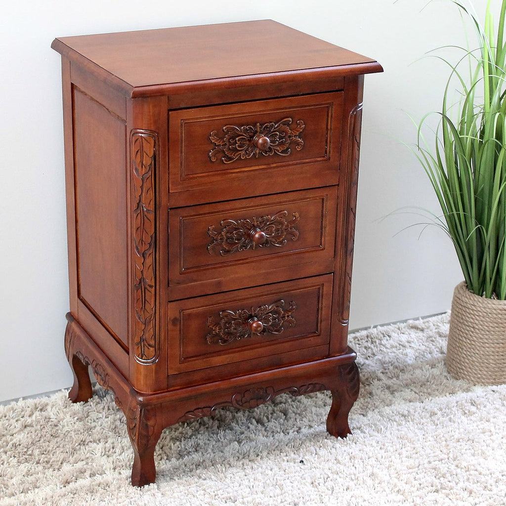 Hand Carved Wood 3-Drawer End Table X44997