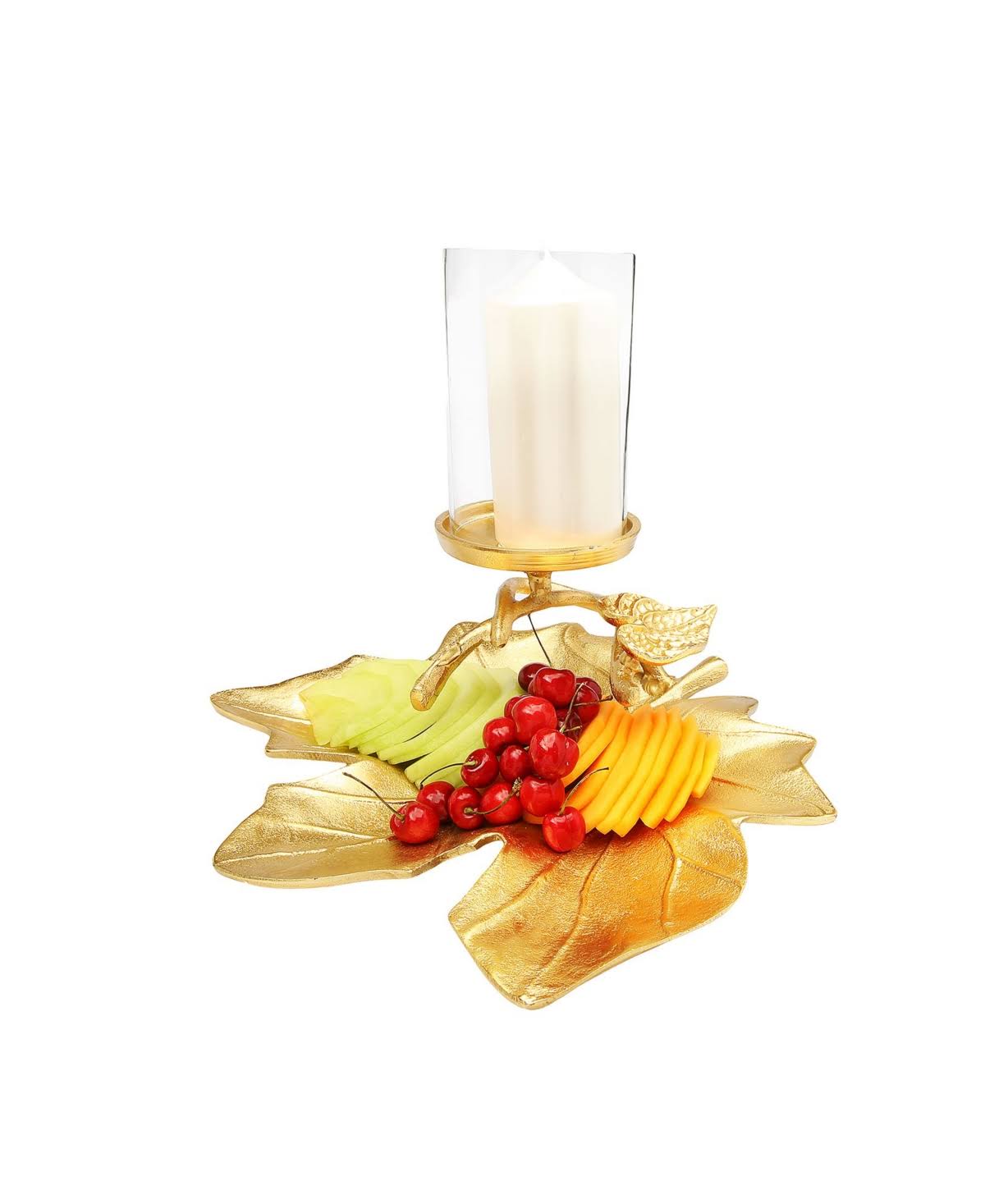 Gold Embossed Leaf Dish with Branched Candle Holder W5738