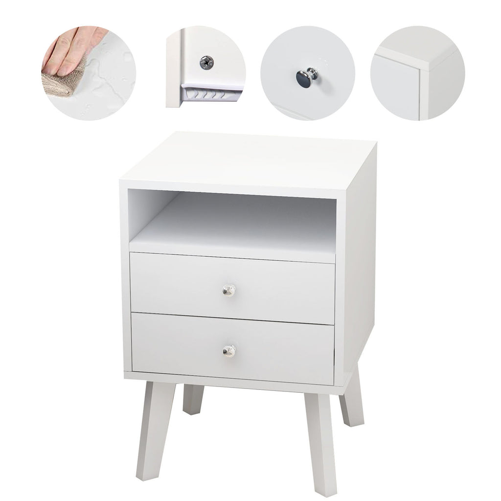 High Glossy 2 Drawer Wood Nightstand With Open Shelf Y139356