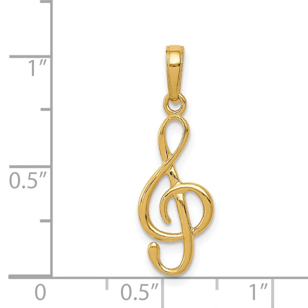 14K Yellow Gold Treble Clef Pendant Charm with Rope Chain Necklace 16'' L33071