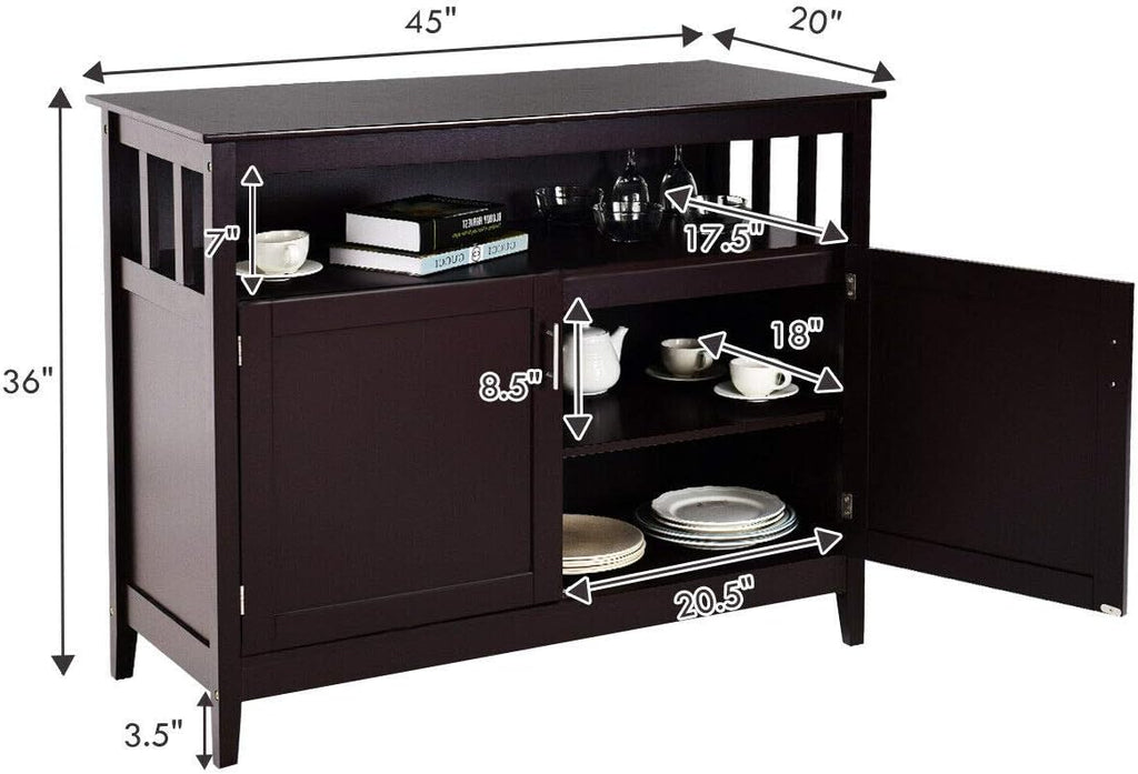 Espresso Wood Kitchen Storage Cabinet Buffet with Adjustable Shelf T386402
