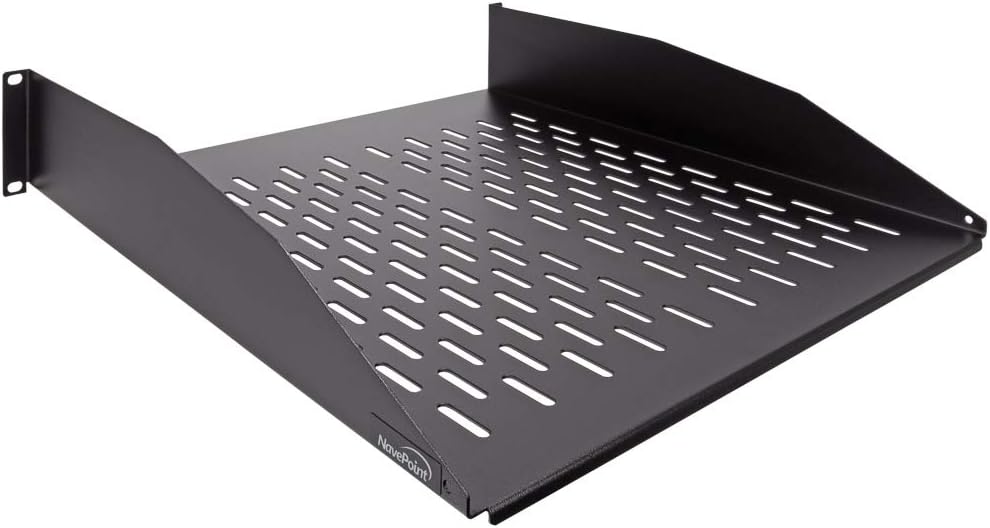 2U 19-Inch Vented Rack Mount Cantilever Fixed Server Cabinet Shelf 18-Inches Deep Black Pack of 2 R365478