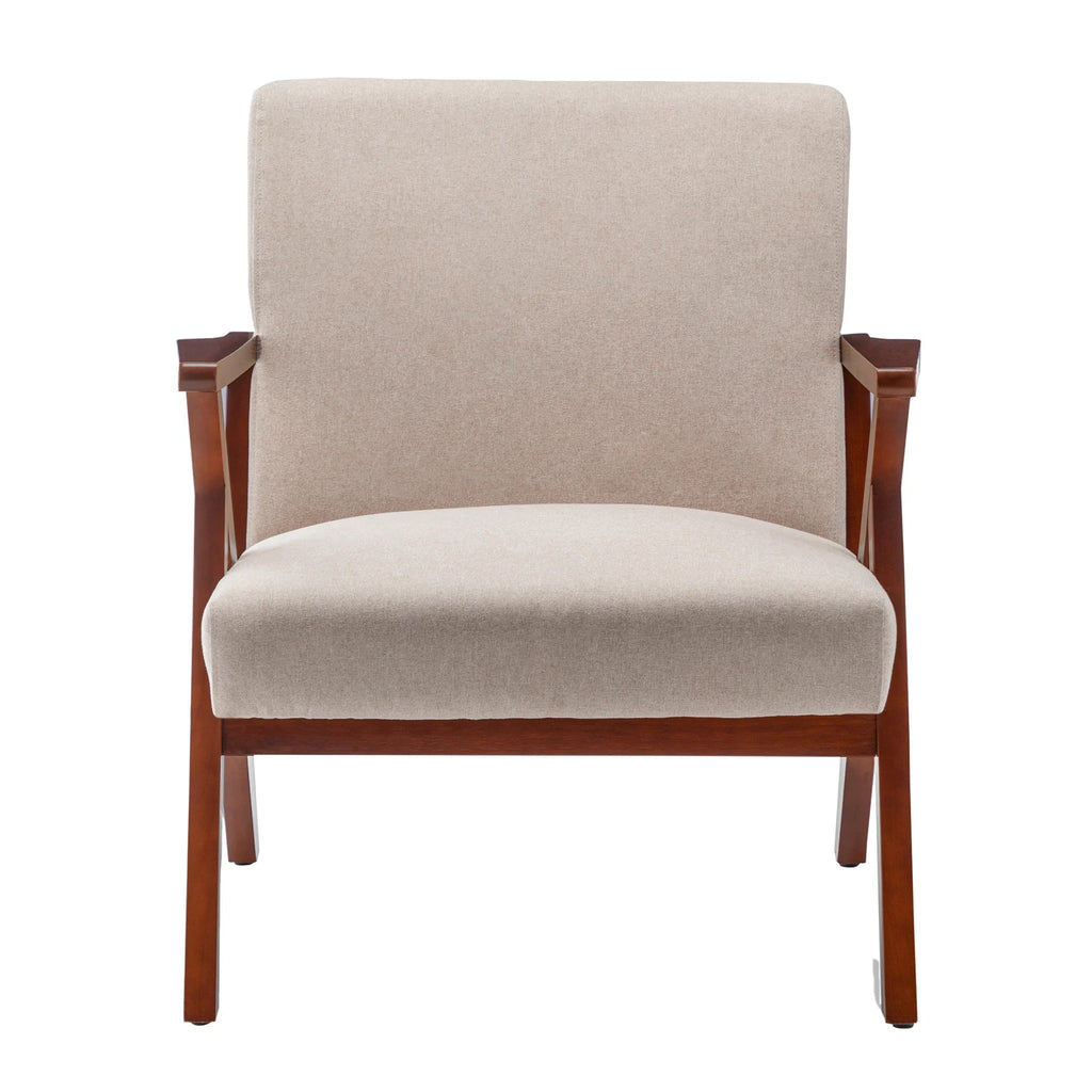 Sandy Beige Fabric Accent Chair with Espresso Frame N716