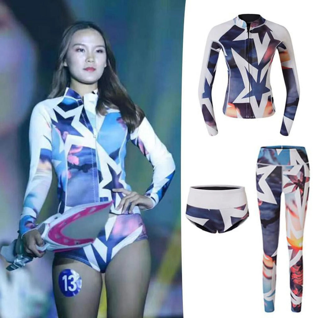 3pcs/Set Women Wetsuit Snorkeling Diving Surfing Jacket Shorts M R6238