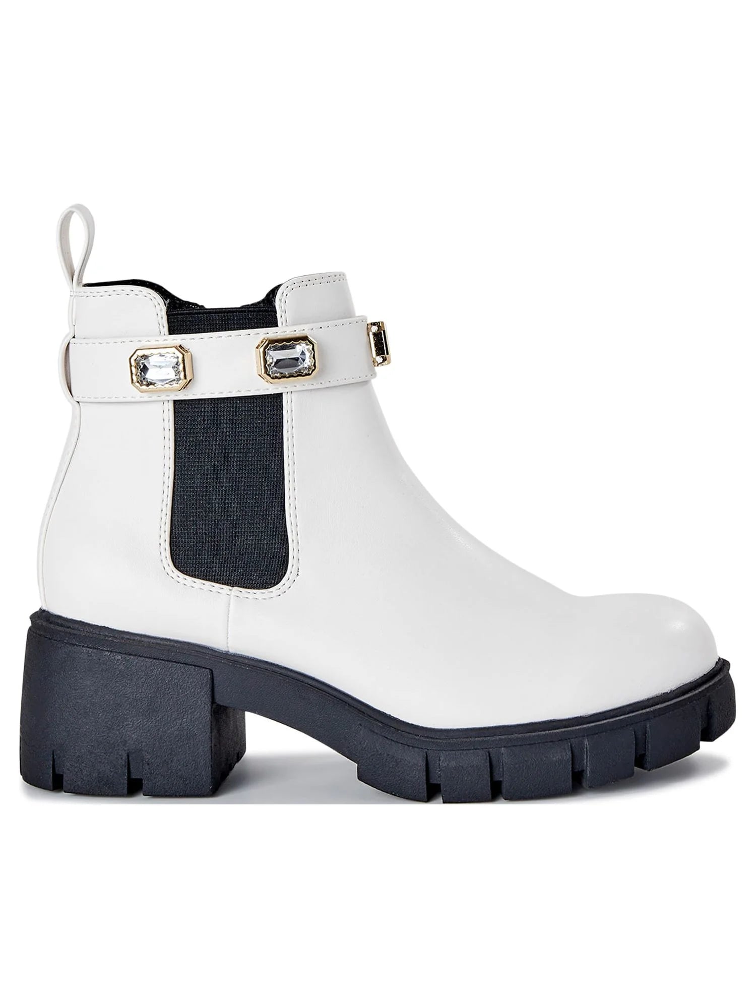 Rhinestone Chain Lug Sole Chelsea Booties I894482