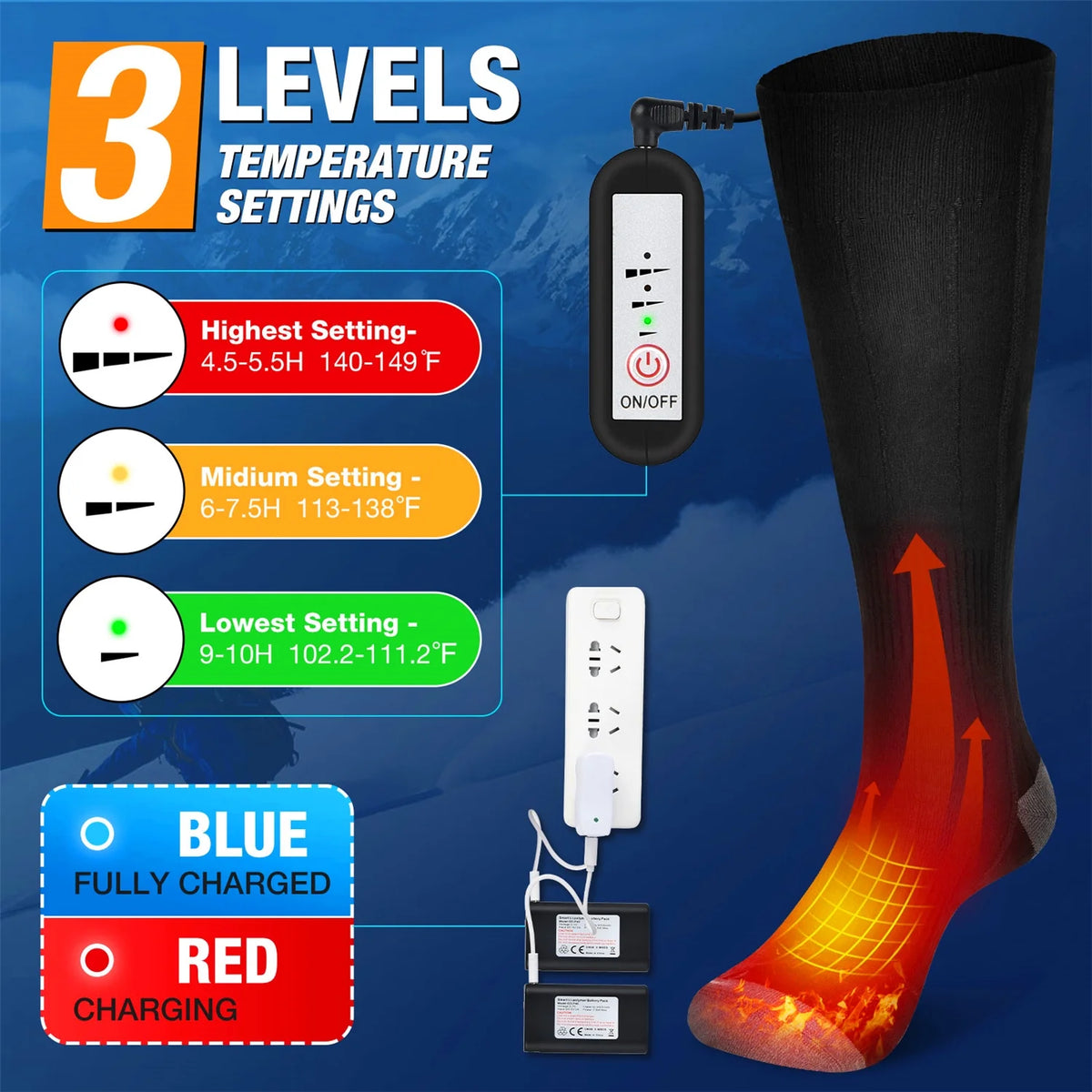 Heated Socks with 4000mAh Battery, M (Black) Y878