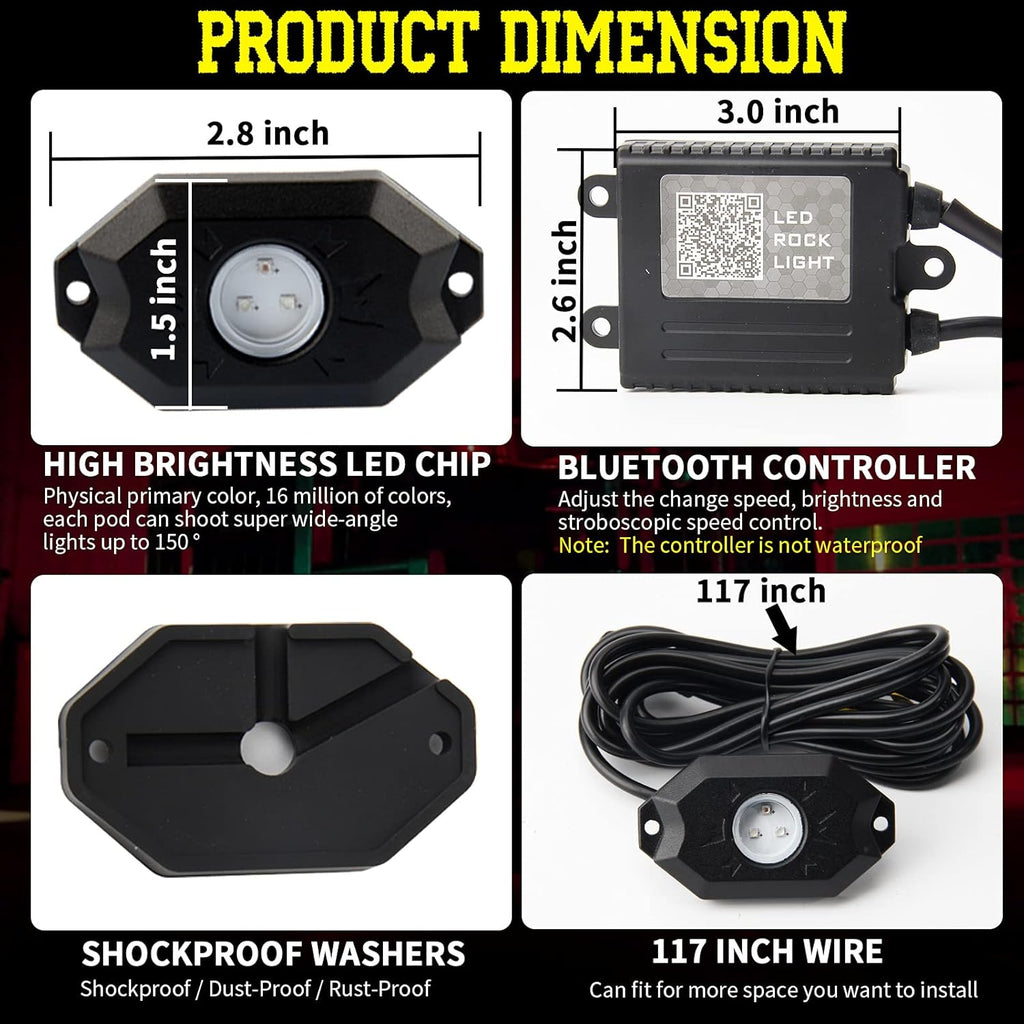 RGB LED Rock Lights with APP Bluetooth Controller B834620