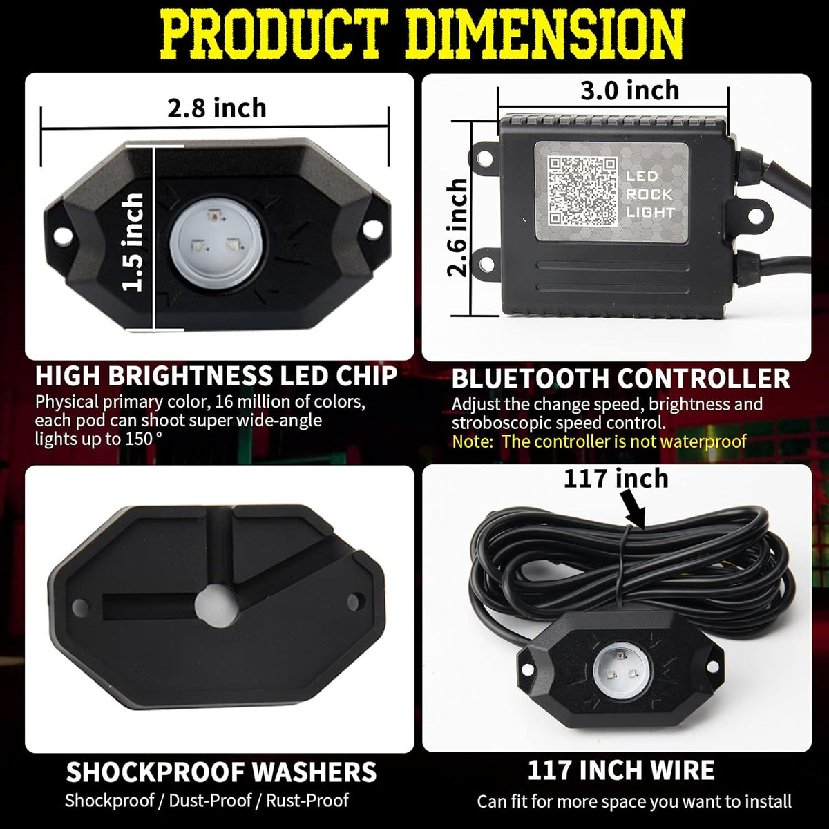 RGB LED Rock Lights with APP Bluetooth Controller B834620