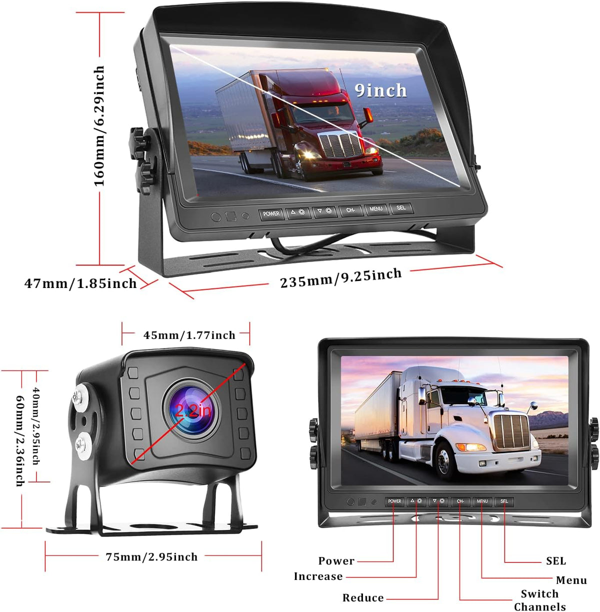 9 inch AHD 1080P Wired Backup Camera with Monitor Kit X76235