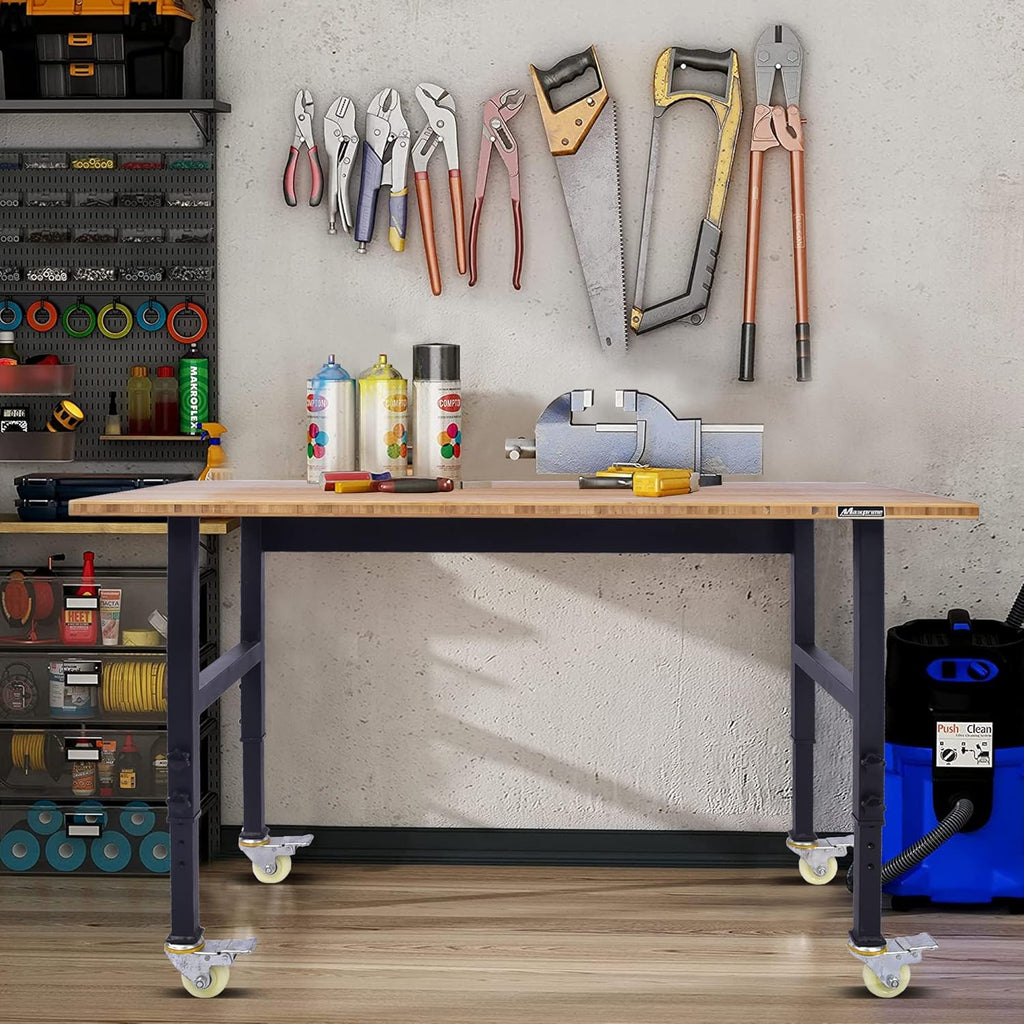 Adjustable Bamboo Top Workbench with Mobile Casters L87719