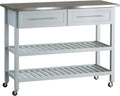 Grey Stainless Steel Top Rolling Utility Cart with Drawers and Shelves P3055