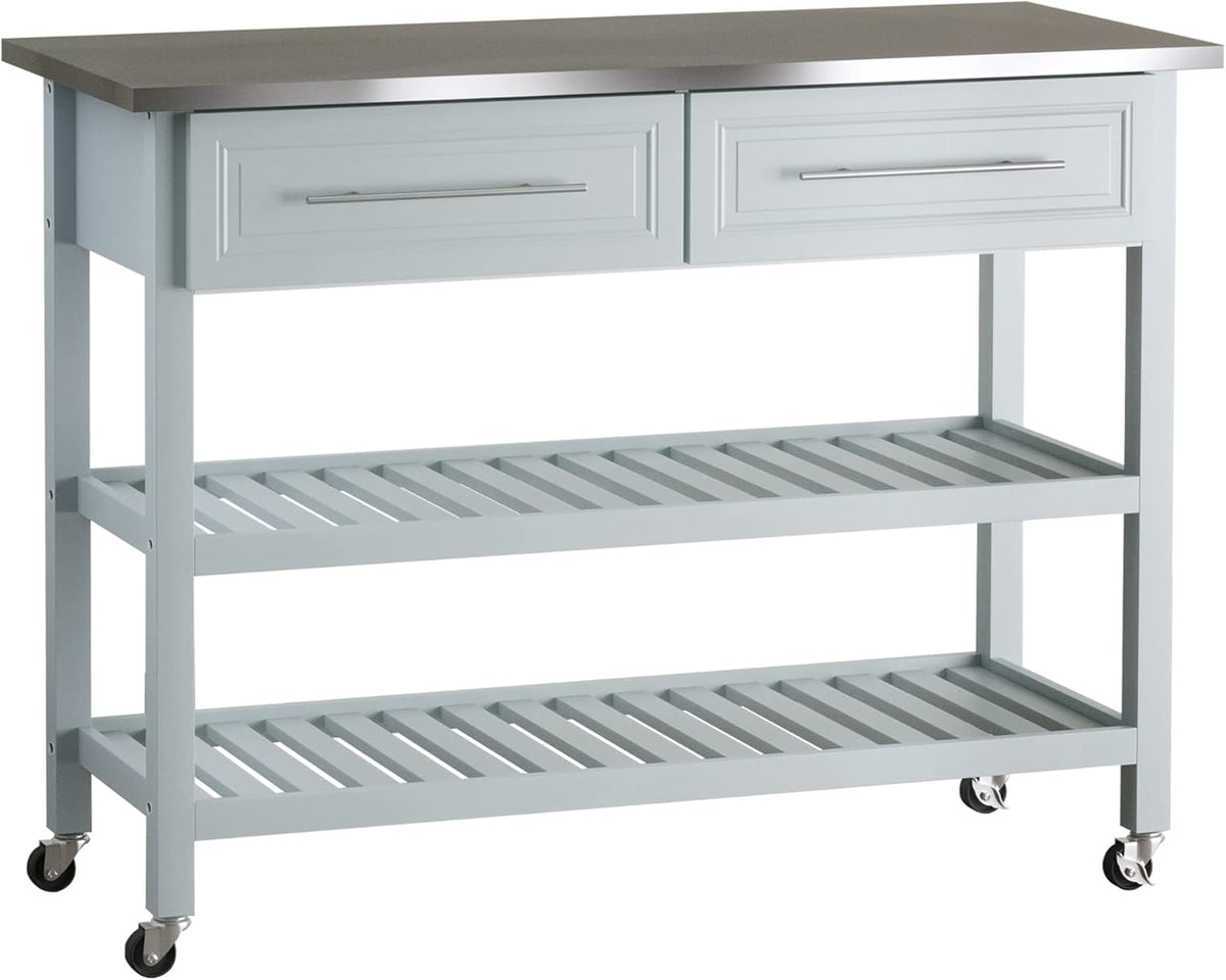 Grey Stainless Steel Top Rolling Utility Cart with Drawers and Shelves P3055