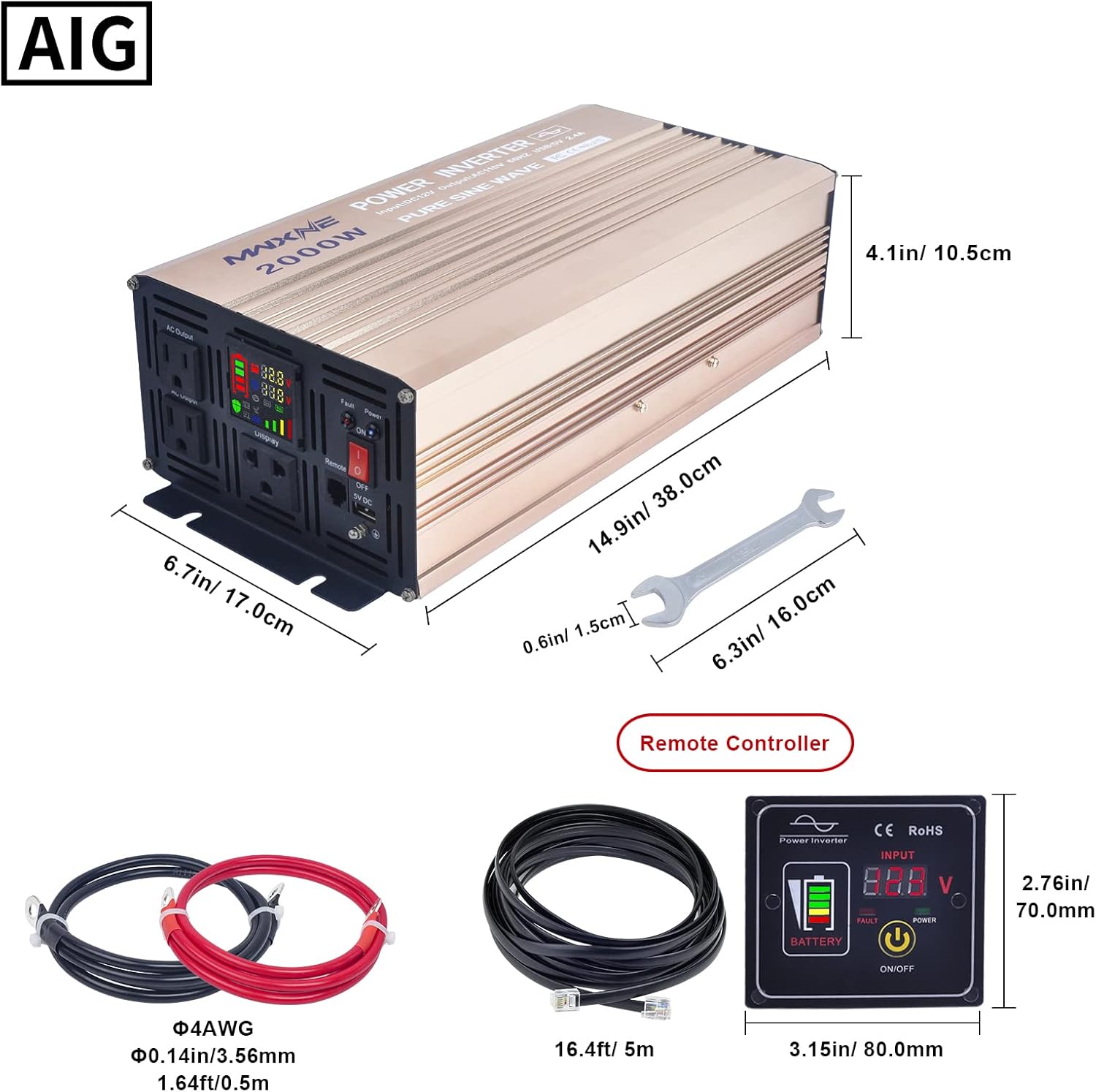 2000 Watts Pure Sine Wave Power Inverter with LCD Display L7299