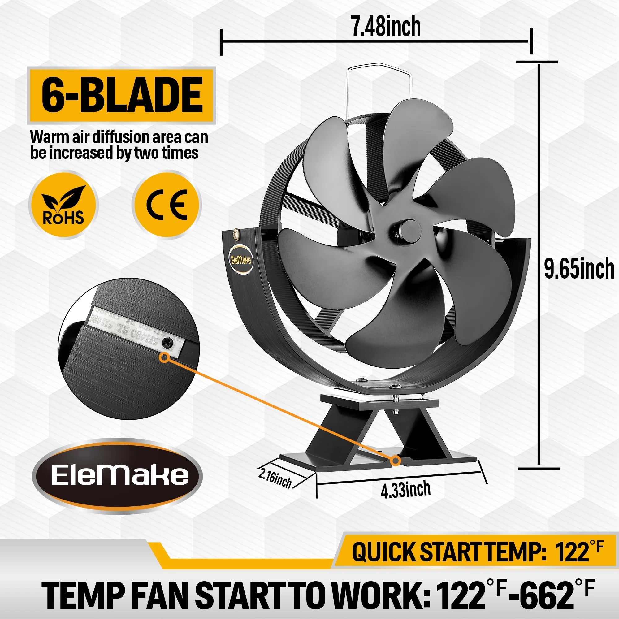 6-Blade Heat Powered Fireplace Fan R588024