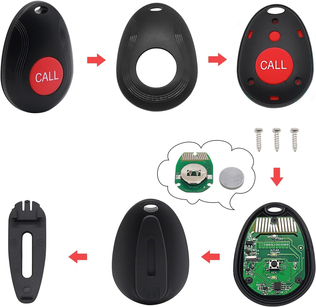 Wireless Call Button Nurse Alert System with 2 Number Display Plug-in Receiver, 5 Waterproof Transmitters K111