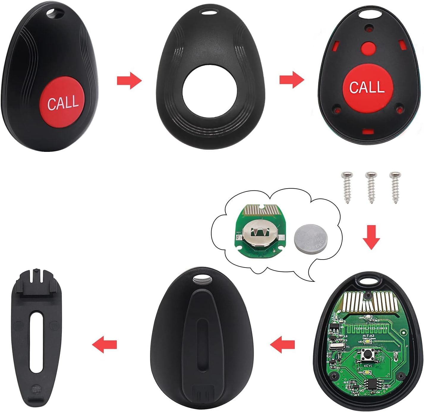 Wireless Call Button Nurse Alert System with 2 Number Display Plug-in Receiver, 5 Waterproof Transmitters K111