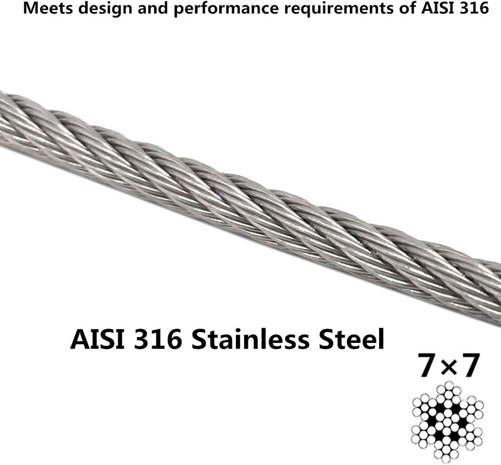 1/8 Stainless Steel Aircraft Wire Rope 200 Feet T 316 Marine Grade E459