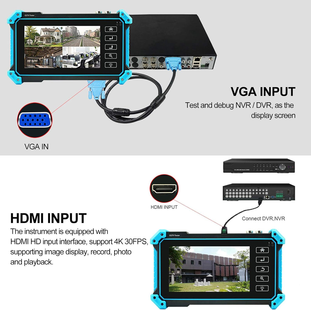 IPC Camera Tester 8MP AHD CVI TVI SDI CVBS IP Camera Test 4K HD Display 5inch IPS Touch Screen Support POE PTZ WiFi RS485 HDMI & VGA Input DC12V Output B61019