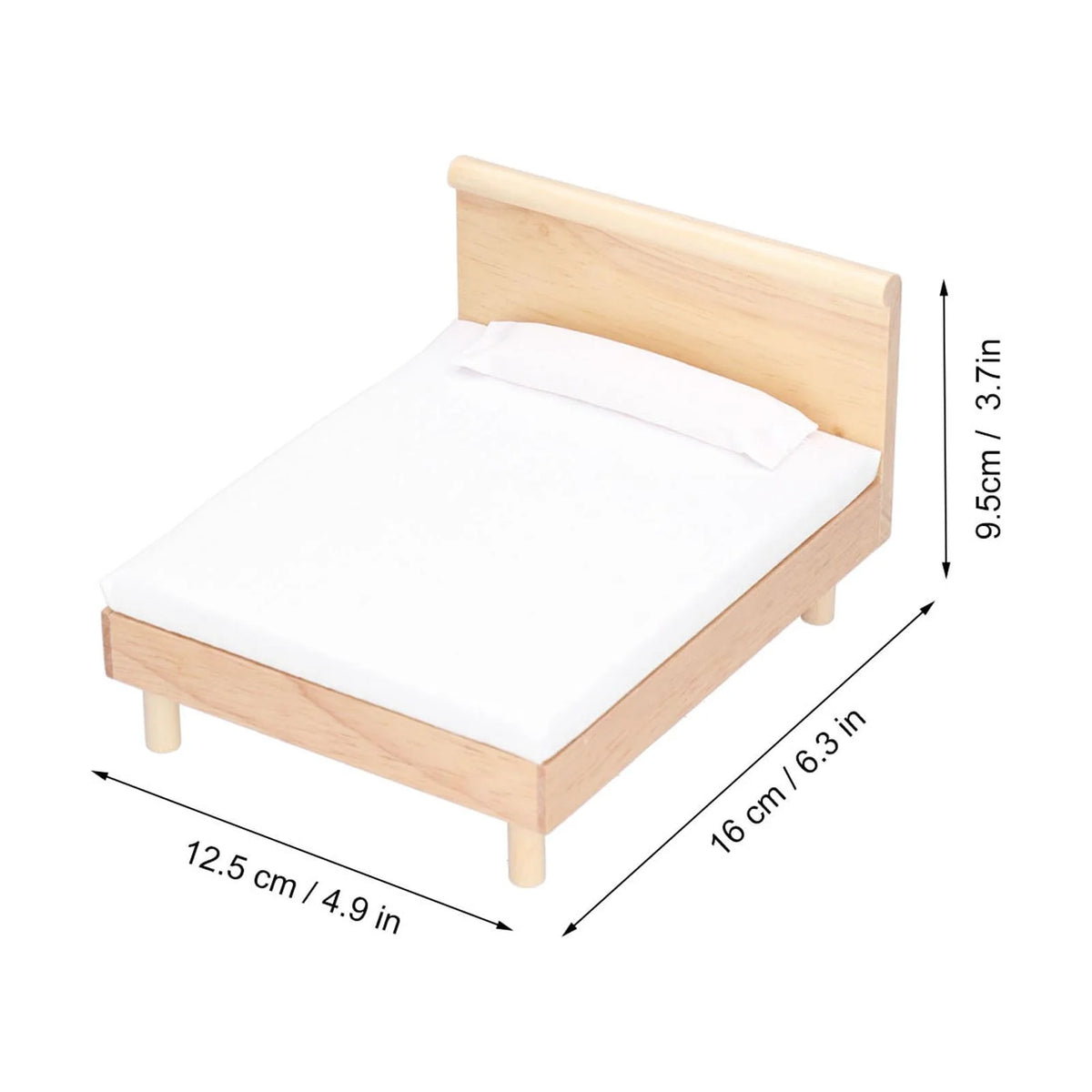 Wooden Double Bed for Dollhouse Decoration W16556
