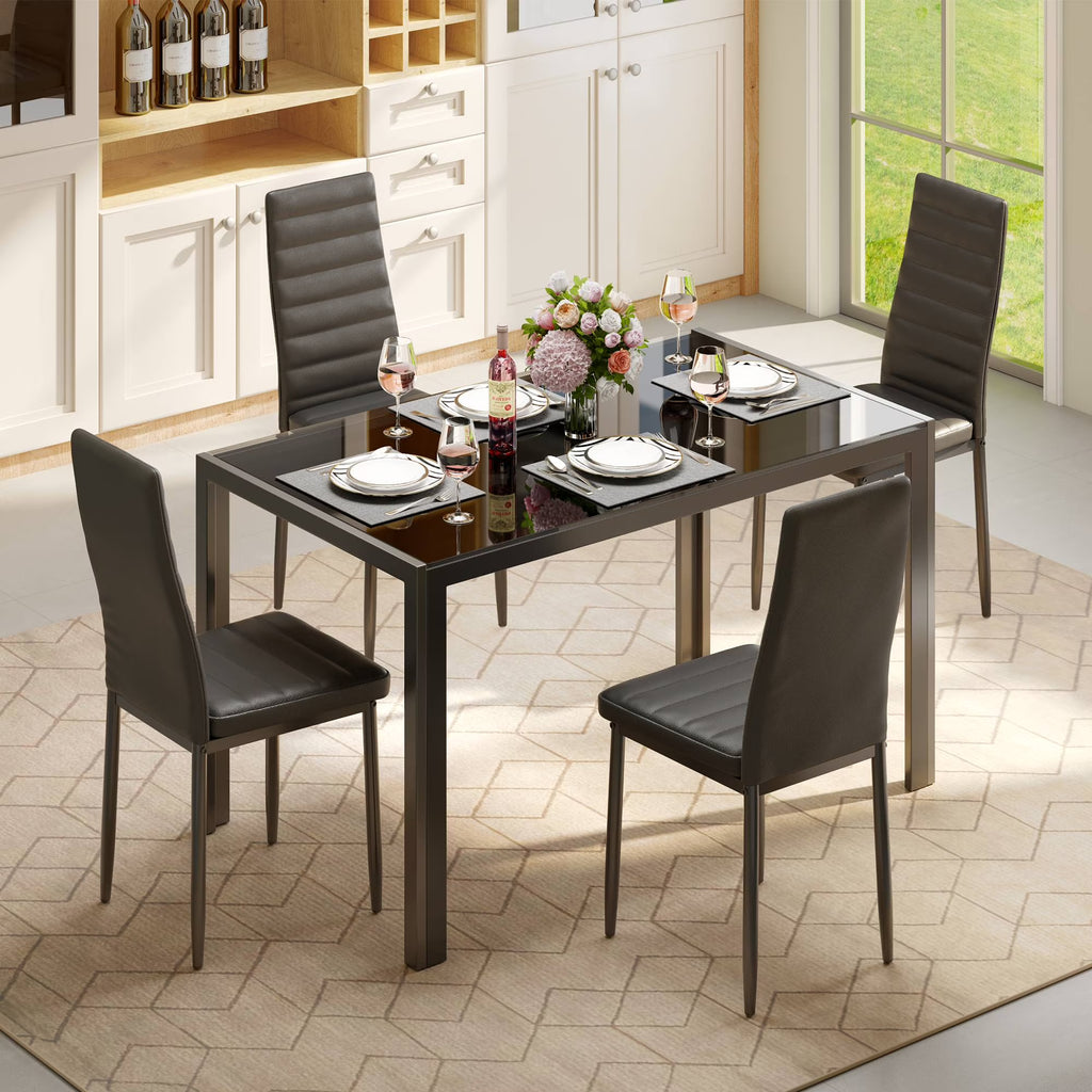 Black 5-Piece Rectangular Kitchen Dining Table Set F10952