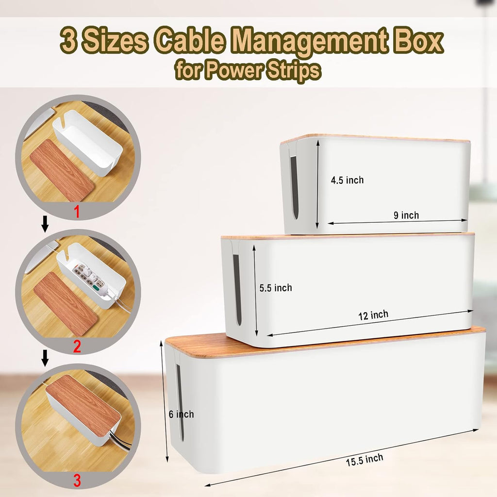Cord Organizer Box with Cable Management Kit of Cable Clips & Cable Sleeve, Pack of 2 P6318