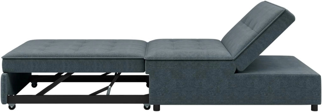 Convertible Sofa Bed with Storage Pocket, USB Ports, Foldable Ottoman Single Sleeper Sofa Chair, Deep Blue S616501