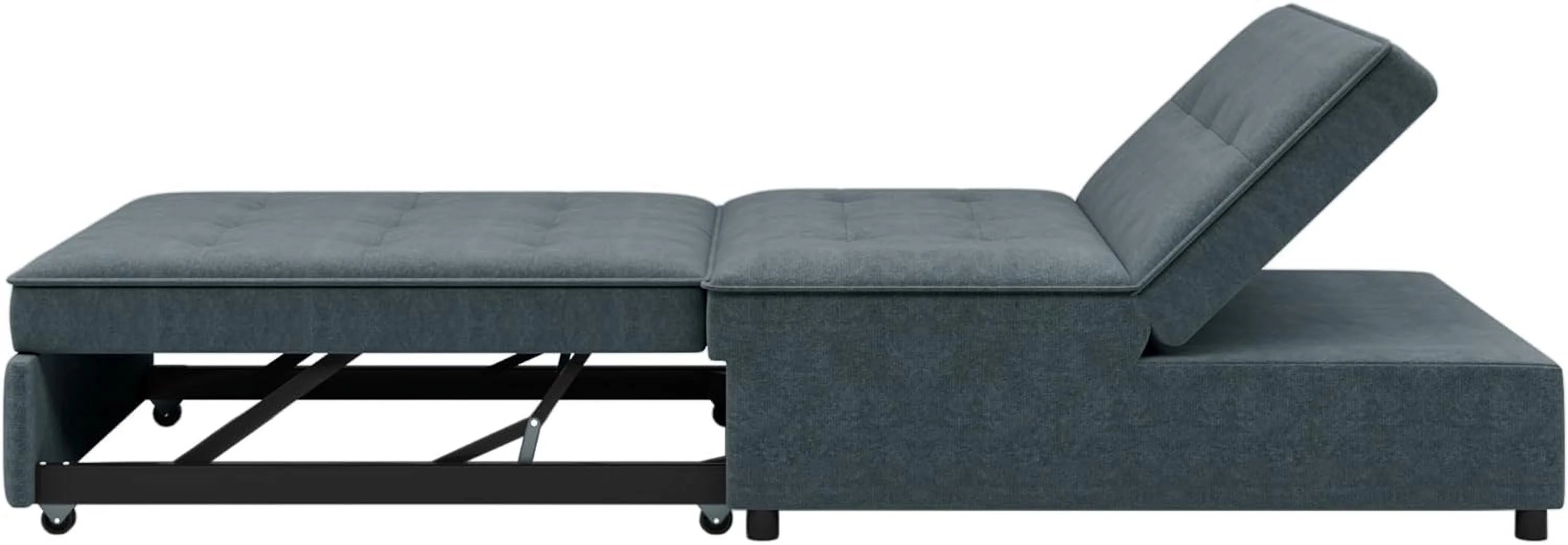 Convertible Sofa Bed with Storage Pocket, USB Ports, Foldable Ottoman Single Sleeper Sofa Chair, Deep Blue S616501