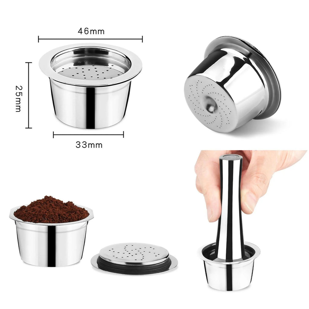 3Pcs Stainless Steel Refillable Coffee Set with Spoon Brush C346494