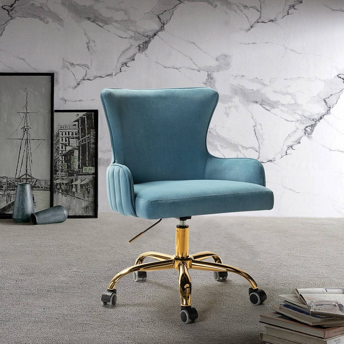 Blue Task Chair with Golden Base J12368
