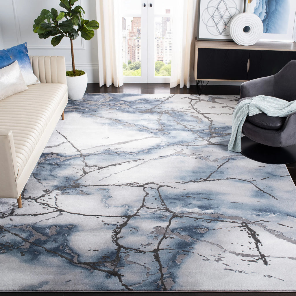 Abstract Marble Area Rug, 5'3" x 5'3" Square, Grey/Blue O653662