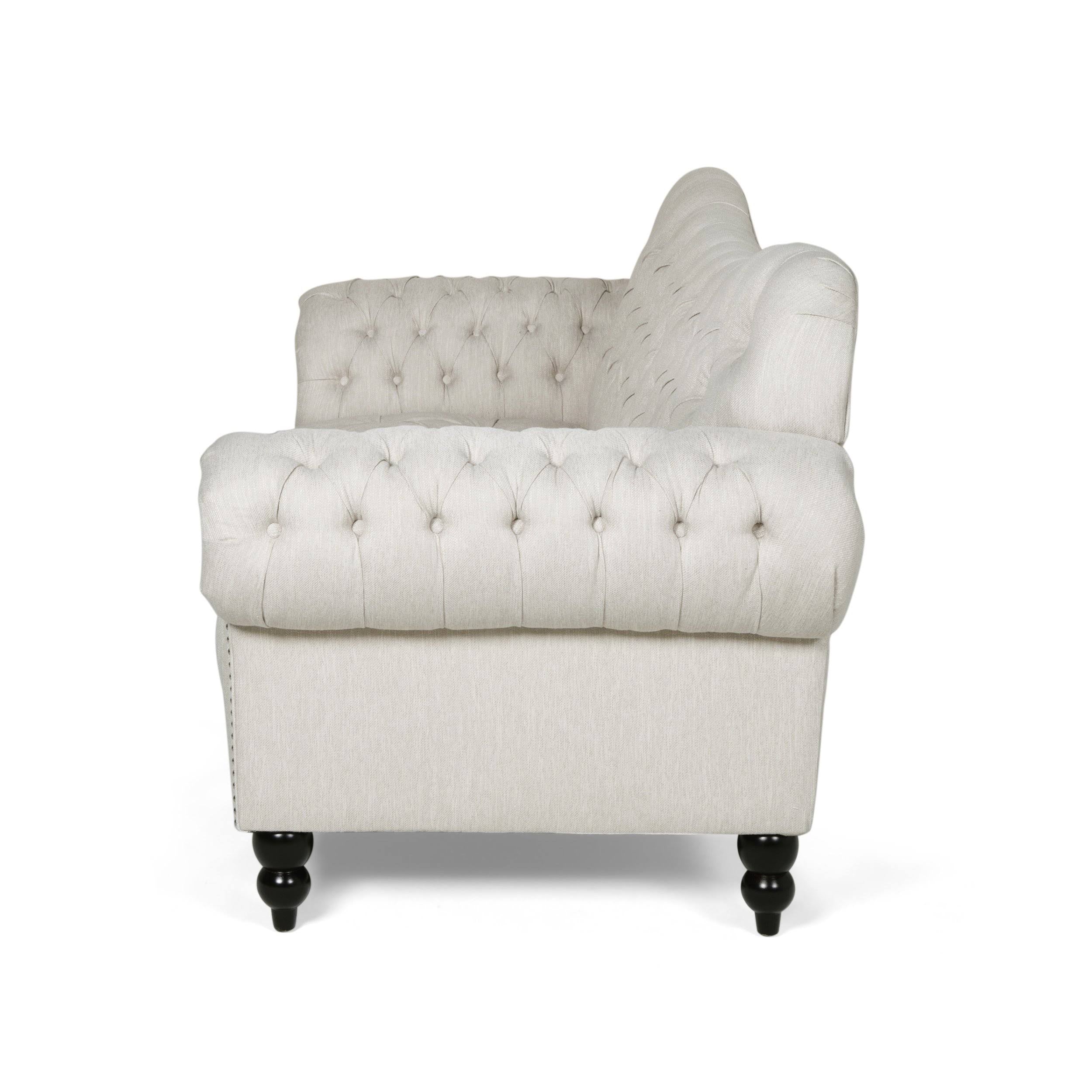 Charcoal Button Tufted Fabric 3 Seater Sofa C33972