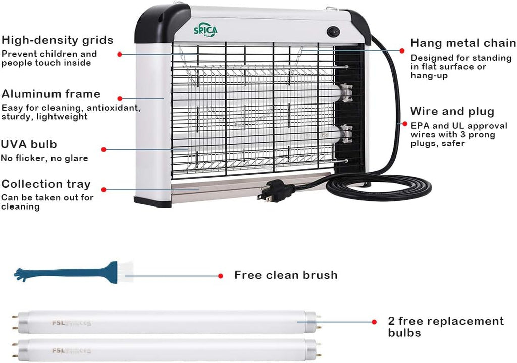 20W Electric Bug Zapper Insect Mosquito Killer with 2 Replacement UVA Light Bulbs, Pack of 2 L4176