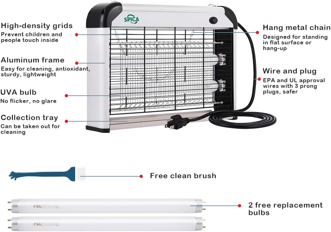20W Electric Bug Zapper Insect Mosquito Killer with 2 Replacement UVA Light Bulbs, Pack of 2 L4176