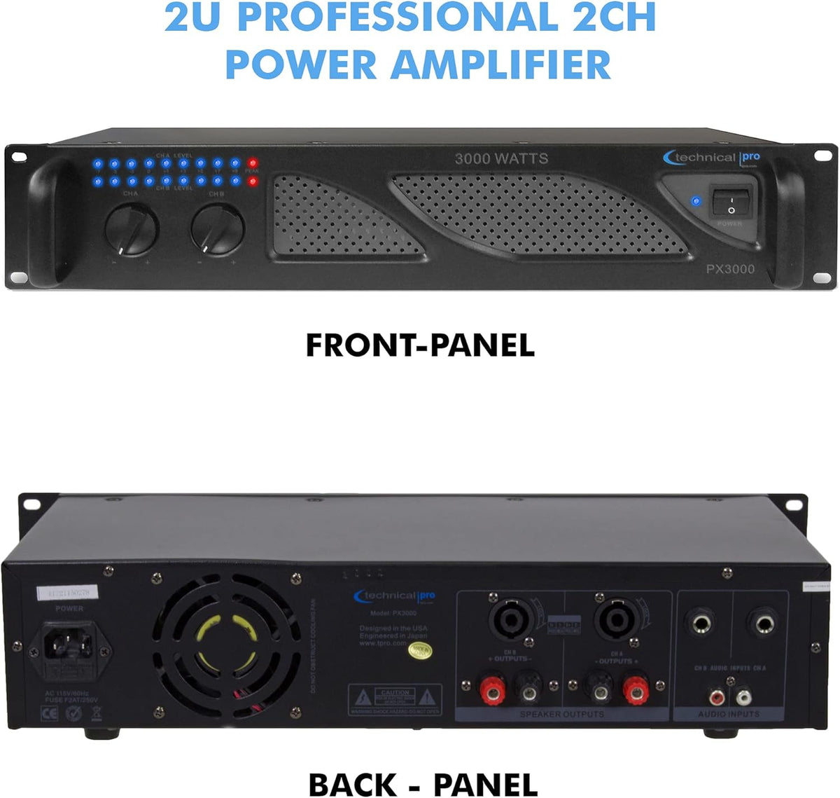 3000 Watts 2-Channel DJ Power Amplifier D628286