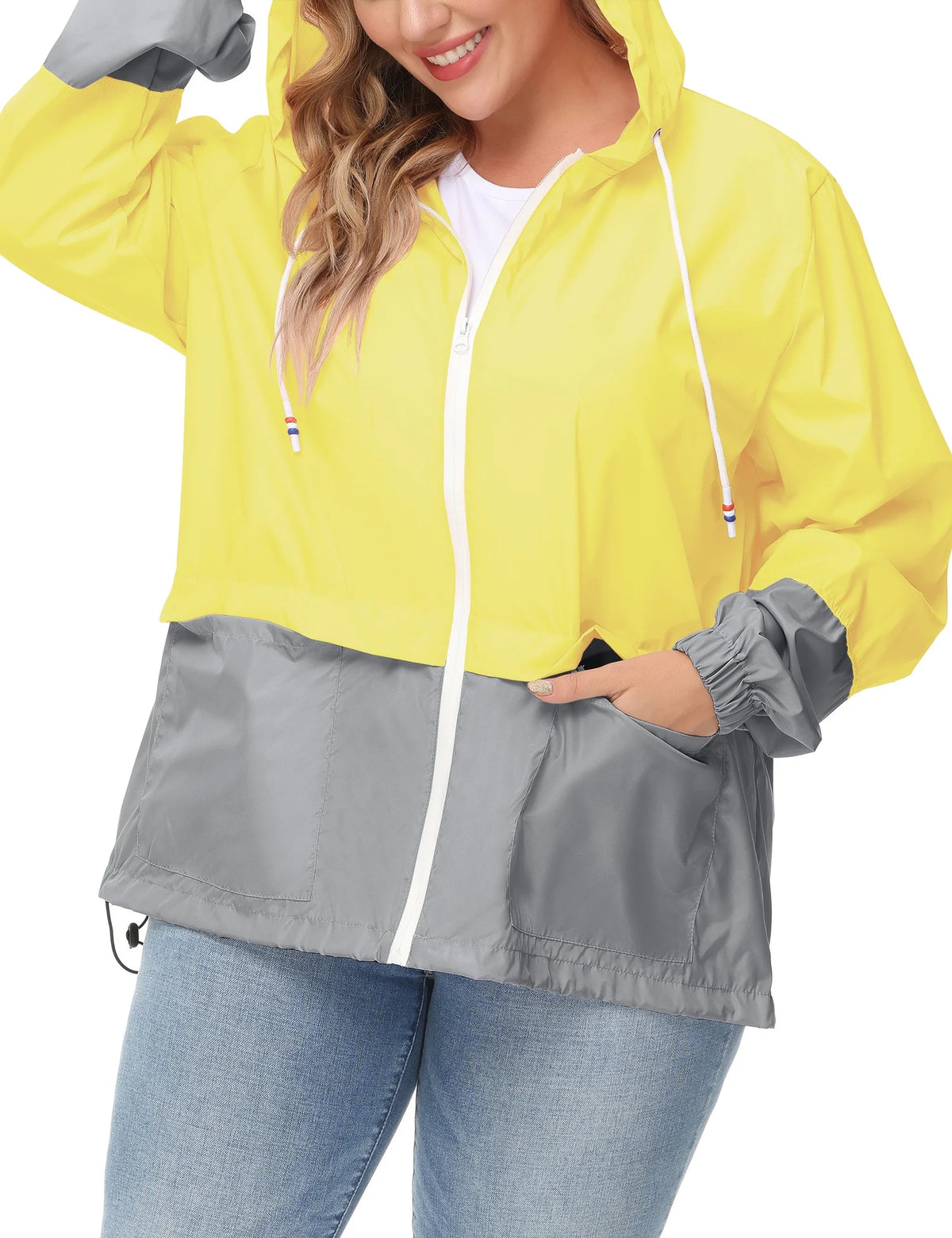 Plus Size Waterproof Hooded Rain Jacket J8796