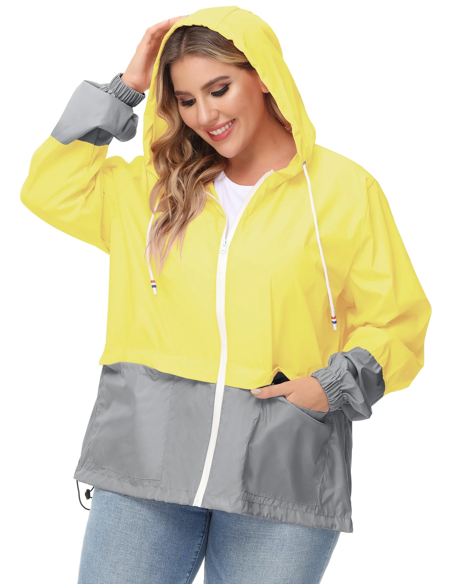Plus Size Waterproof Hooded Rain Jacket J8796