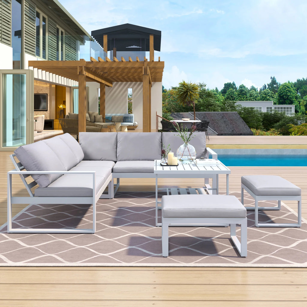 Industrial Style Outdoor Sofa Combination Set with 2 Love Sofa, 1 Single Sofa, 1 Table, 2 Bench K5966