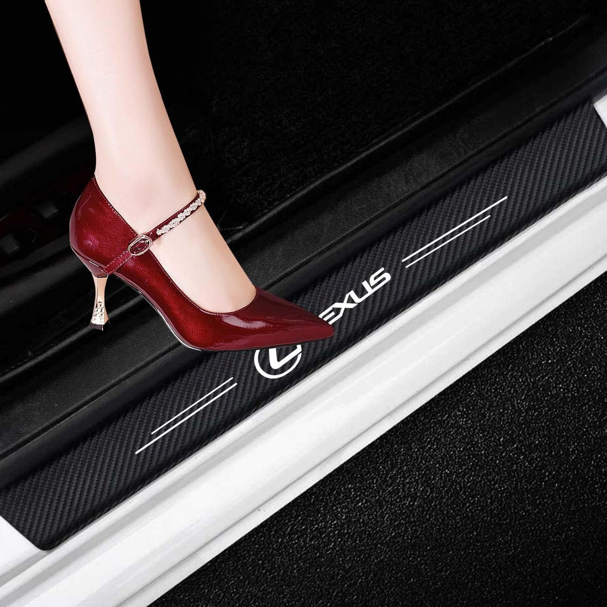 Carbon Fibre Vinyl Car Threshold Pedal Sticker (4PCS) U99053