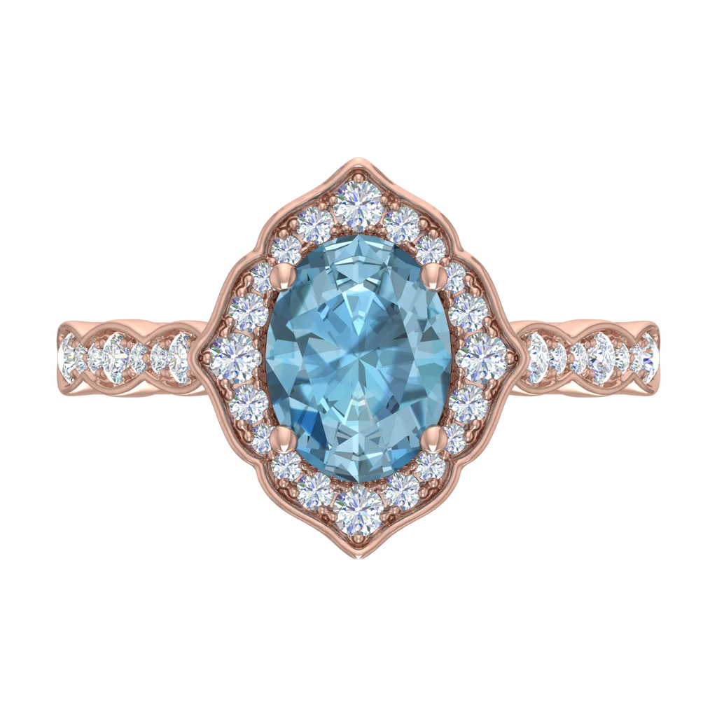 14K Rose Gold Oval Blue Topaz Engagement Ring U6554