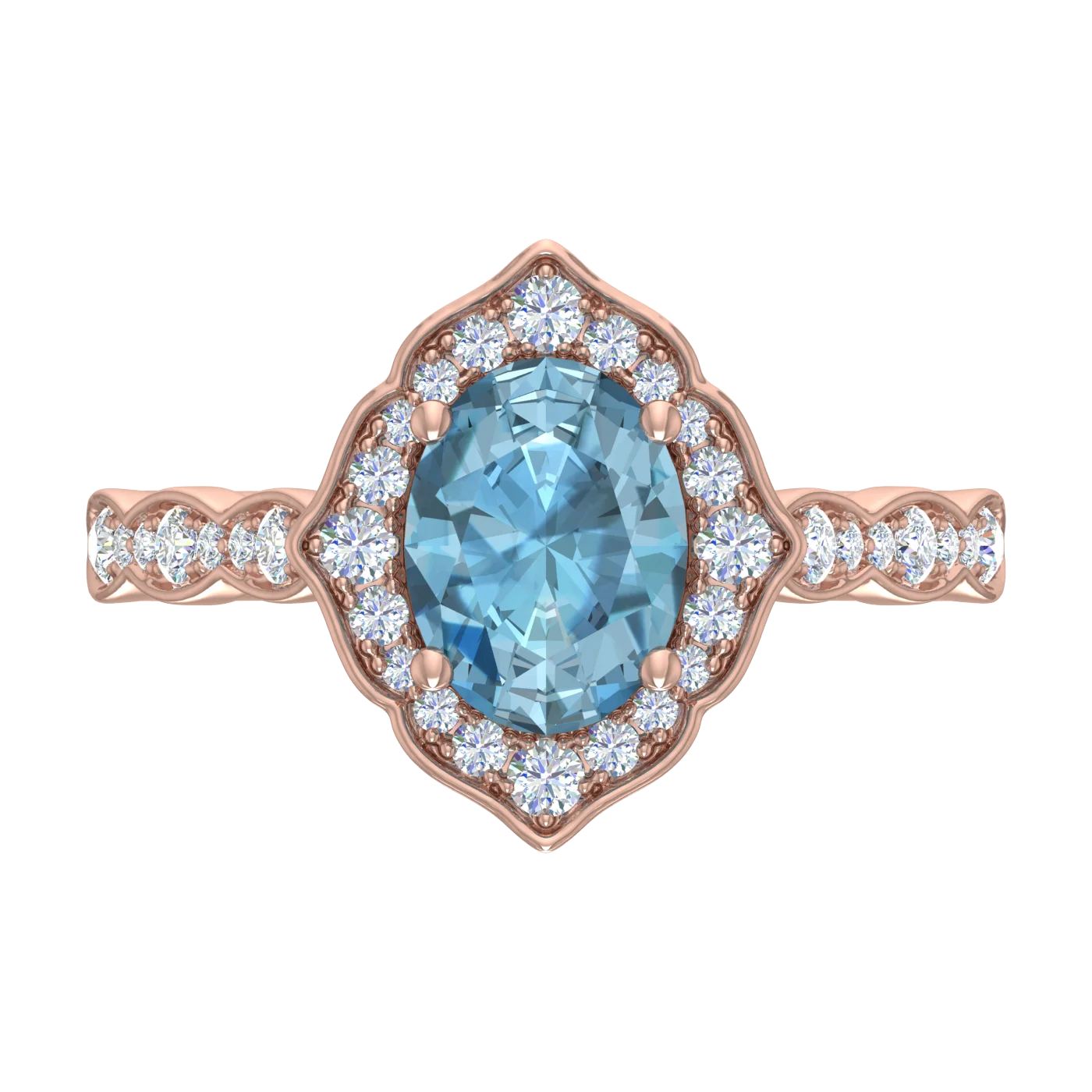14K Rose Gold Oval Blue Topaz Engagement Ring U6554