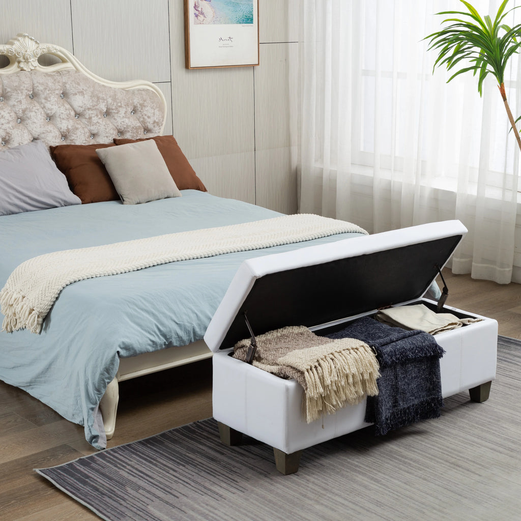 Beige Faux Leather Rectangle Ottoman with Storage J8752