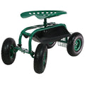 Green Rolling Garden Cart with Steering Handle, Swivel Seat & Basket K525