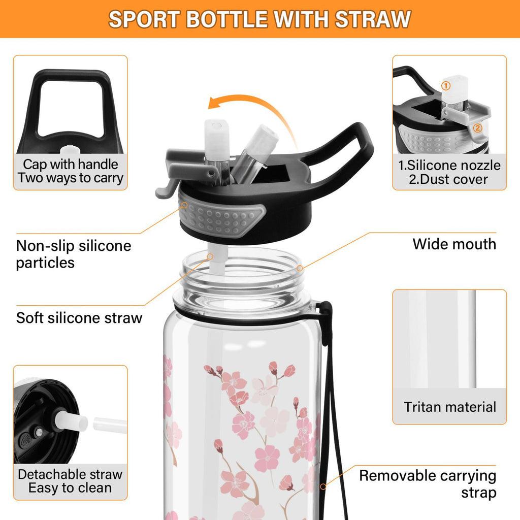 Pink Flowers Cherry Floral Branch 32oz Tritan Leakproof Sports Bottle B87968