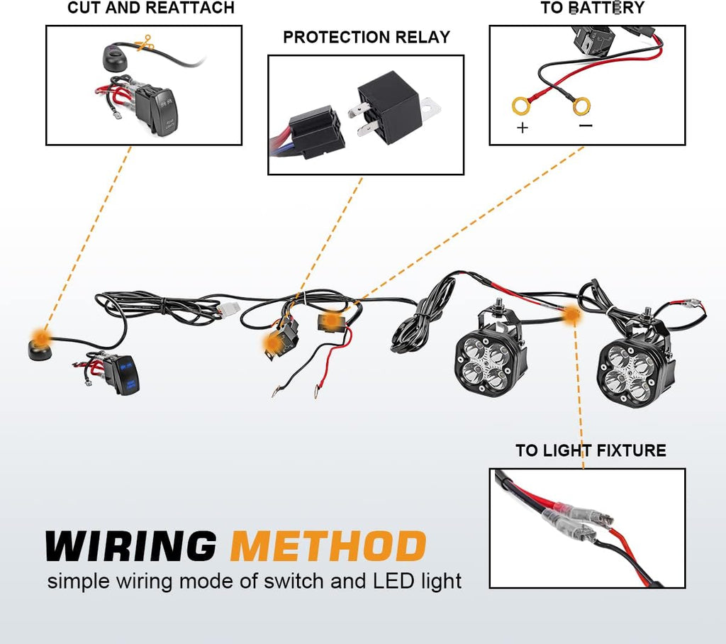 Front Pillar Roll Cage Light Mount Brackets Pair 18W 4 LED Spot Work Lights with Wiring Kit D94248