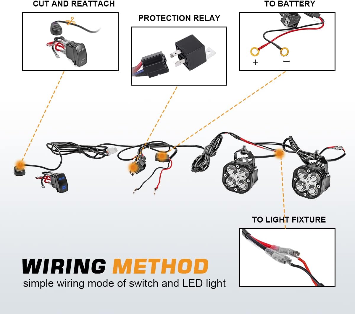 Front Pillar Roll Cage Light Mount Brackets Pair 18W 4 LED Spot Work Lights with Wiring Kit D94248