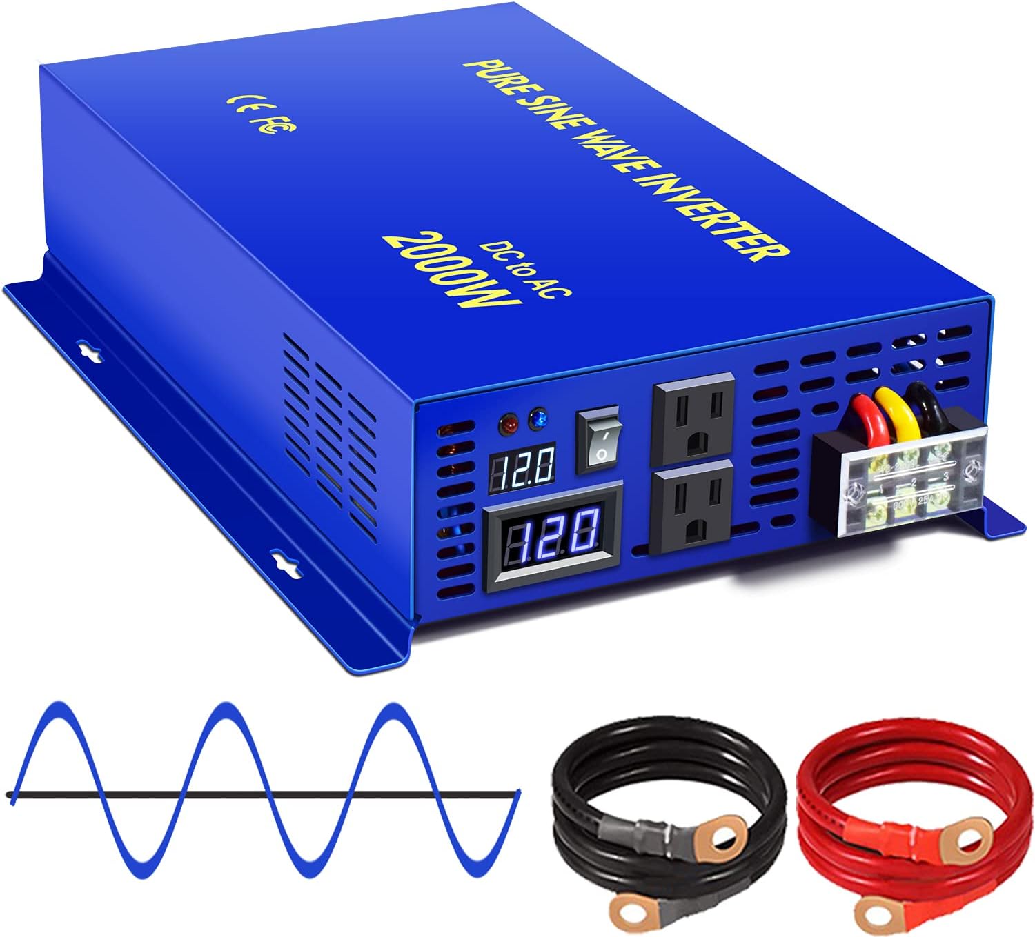 2000W Pure Sine Wave Power Inverter 12V to 120V AC with LED Display N173071