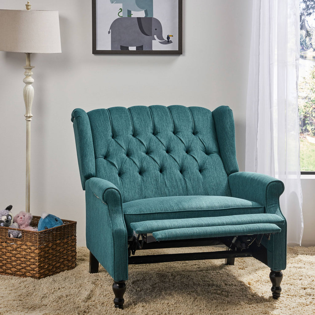 Navy Blue Oversized Fabric Push Back Recliner D3416