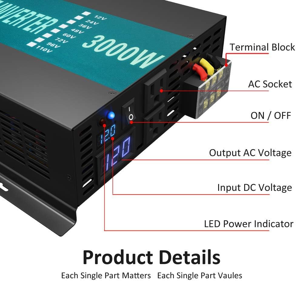 300W Pure Sine Wave Car Power Inverter 24VDC Black X6620